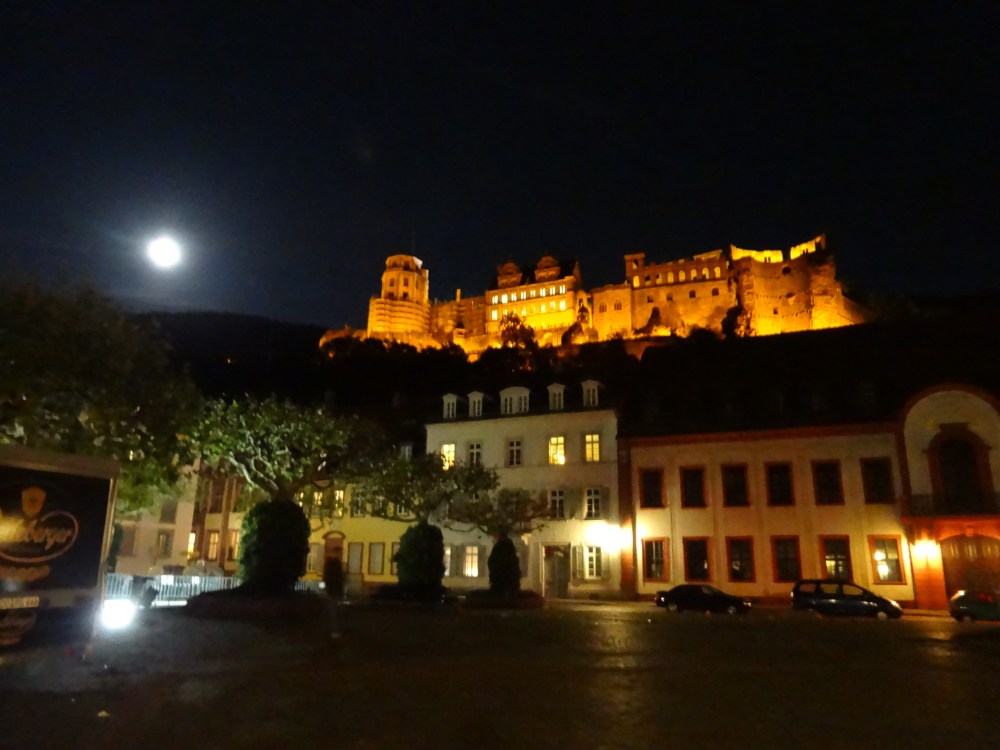 The Heidelberg castle and full moon on Sep 30, 2012 (Moon Festival) on Karlsplatz