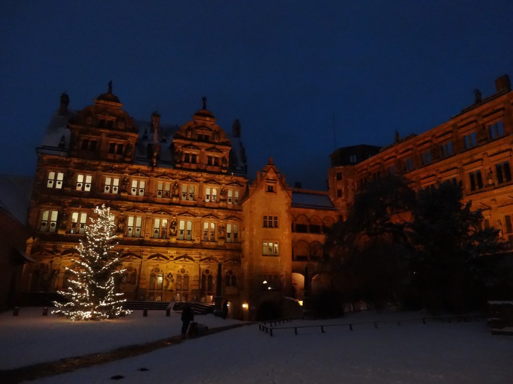 Heidelberg Castle courtyard. Merry Christmas! Frohe Weihnachten!
